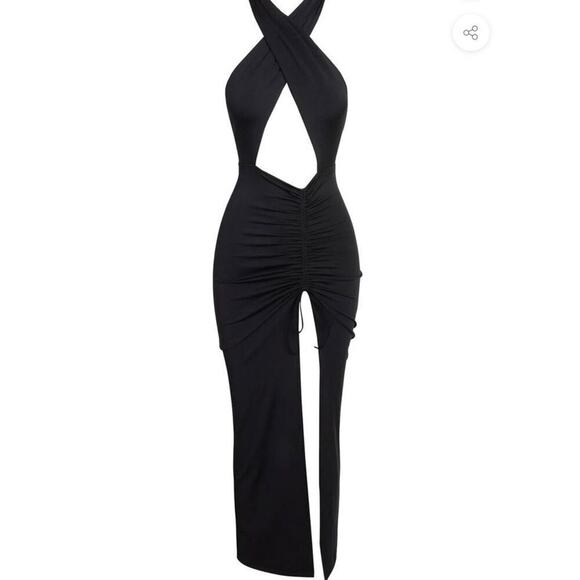 Leau cross front peak through midi dress | Sz XS, NWT - Picture 2 of 5